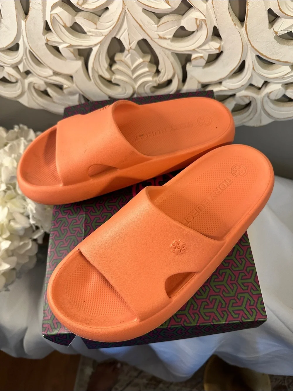 Tory Burch Coral Blush Slide Sandals